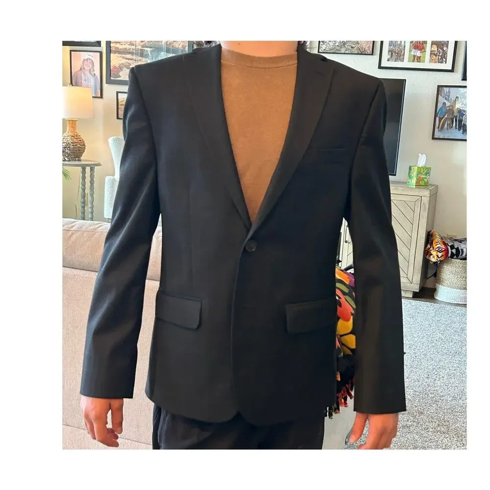 Lauren Ralph Lauren Boys 14R Windowpane Plaid Blazer Sport Coat Dark Gray